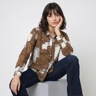 Women's Khaki Printed Collared Shirt, खाकी, small