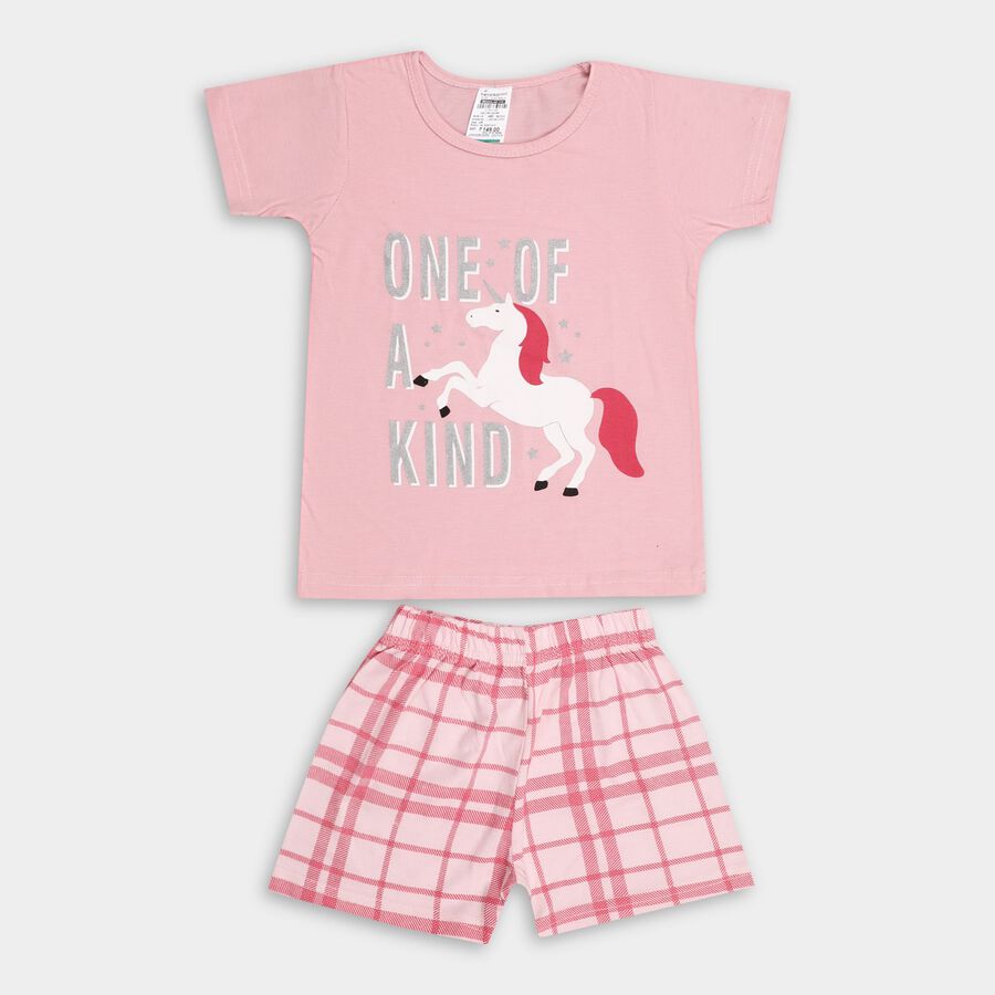 Girl's Night Suit, हल्का गुलाबी, large image number null