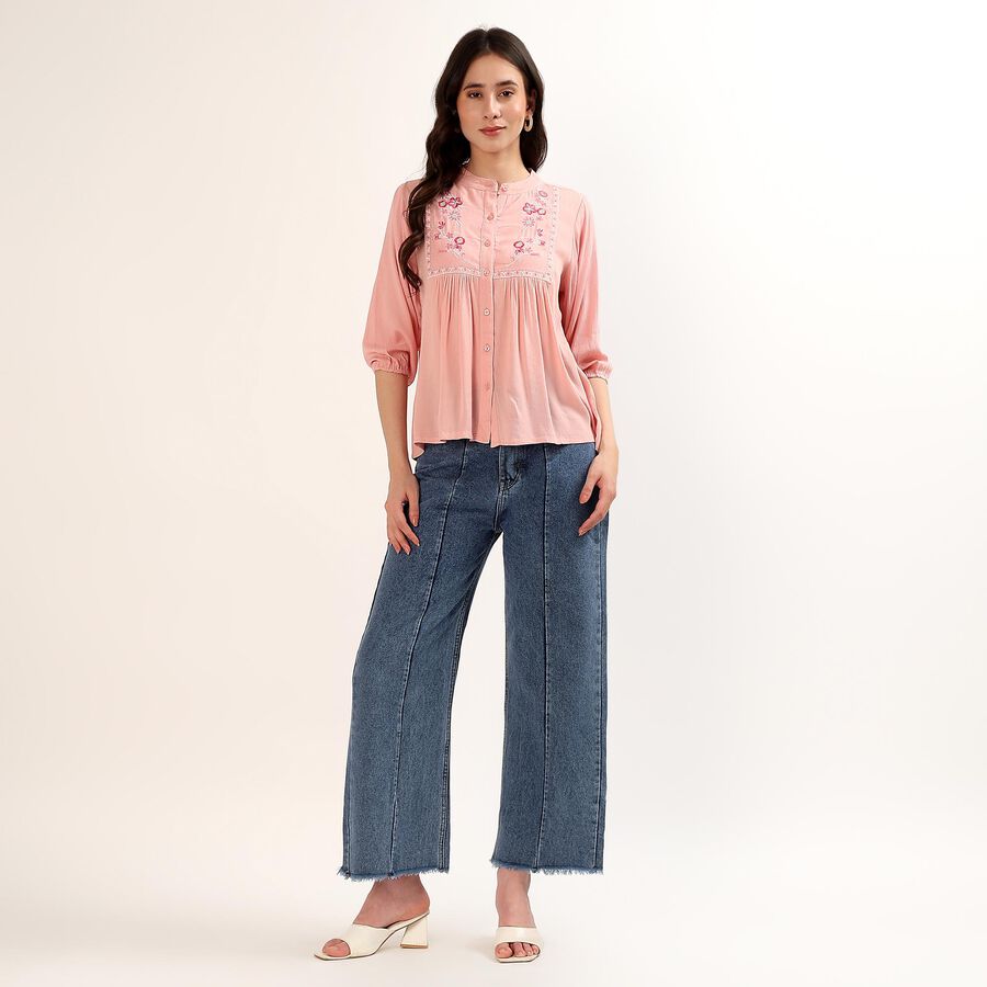 Women's Light Pink Classic Collar Casual Shirt, Light Pink, large