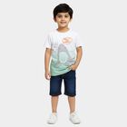 Boys' White and Mint Green Cotton Round Neck Casual T-Shirt, हल्का हरा, small