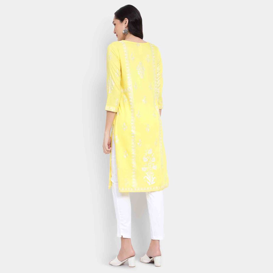 3/4th Sleeves Straight Kurta, Yellow, large image number null