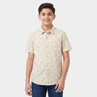 Boys Beige Cotton Printed Collar Regular Fit Shirt, Beige, small