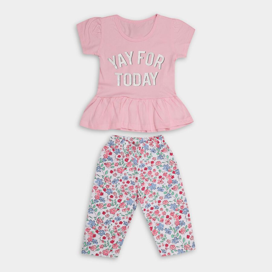 Girls' 100% Cotton Capri Set, Light Pink, large image number null