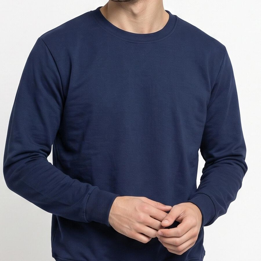 Men's Navy Blue Crew Neck Pullover Sweatshirt, Dark Blue, large