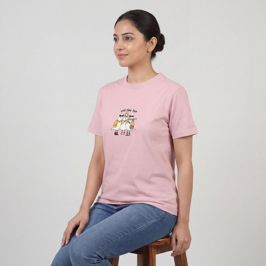 Women's Lilac Round Neck Casual Graphic Print T-Shirt, Lilac, large