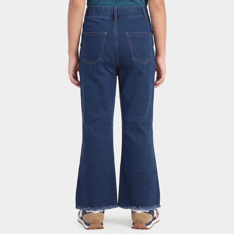 Girls' Navy Blue Flared Fit Frayed Hem Jeans, Dark Blue, large