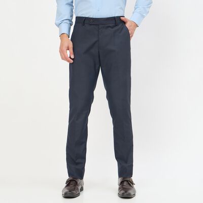 Men's Navy Blue Slim Fit Flat-Front Formal Trousers