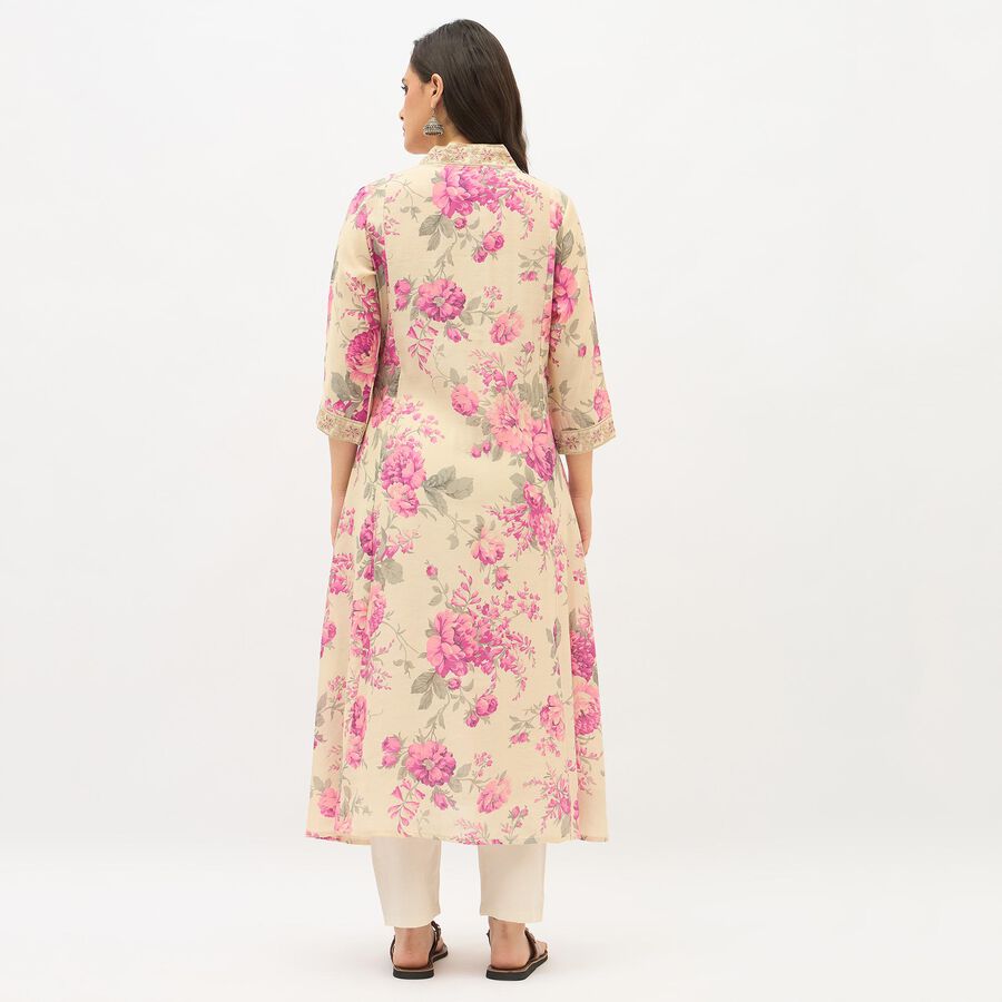 Women's Light Beige Floral Printed Ethnic Set, Purple, large image number null