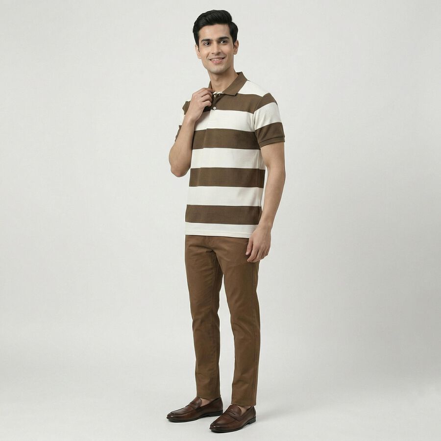Men's Brown Polo Neck Classic T-Shirt, Brown, large