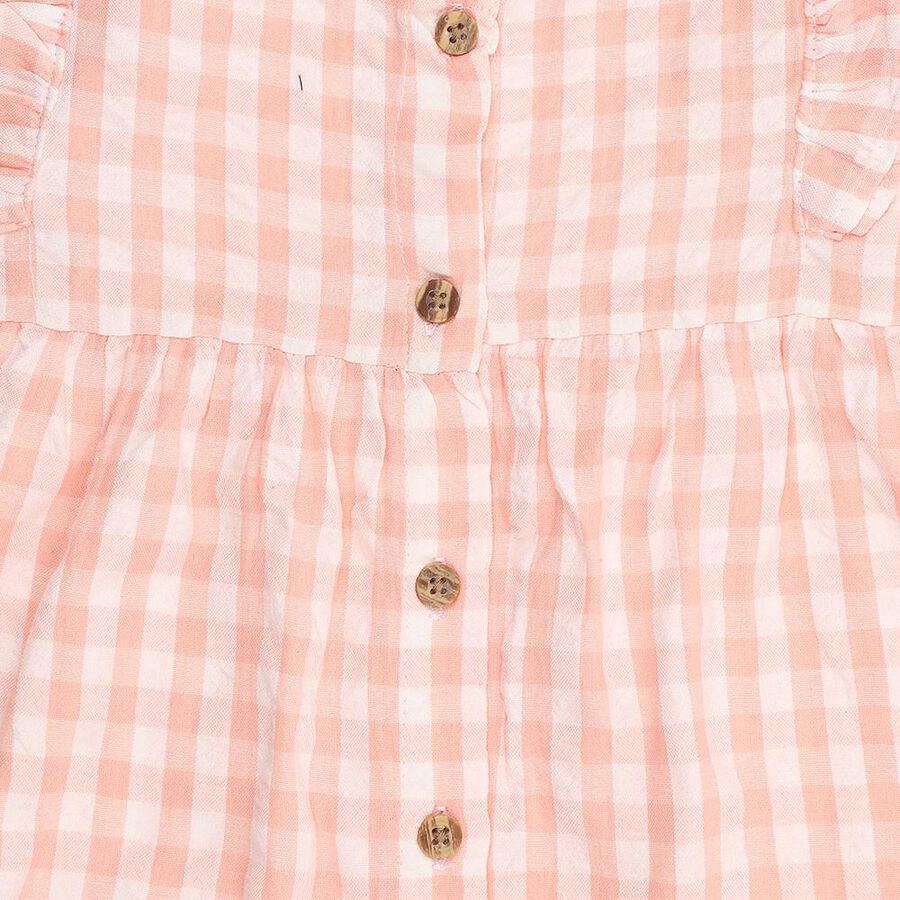 Infant Girl Peach Cotton Gingham Sleeveless Top and Bloomers Set, पीच, large image number null