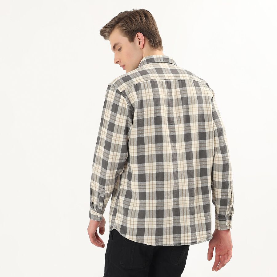 Men's Grey Cotton Classic Collar Casual Shirt, गहरा ग्रे, large