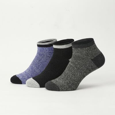Men's Regular Fit Ankle Length Pack of 3 Socks ( Black, Blue, Charcoal )