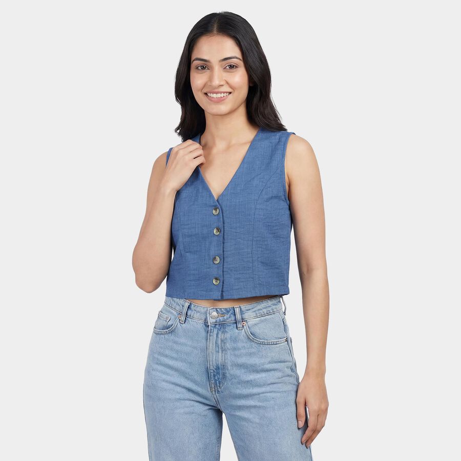 Women's Navy Blue Classic Collar Classic Shirt, Mid Blue, large