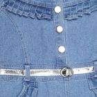 Girls' Light Denim Blue A-Line Ruffled Frock, Mid Blue, small image number null