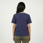 Women's Navy Blue Round Neck Casual T-Shirt, Navy Blue, small