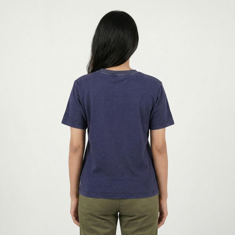Women's Navy Blue Round Neck Casual T-Shirt, Navy Blue, large