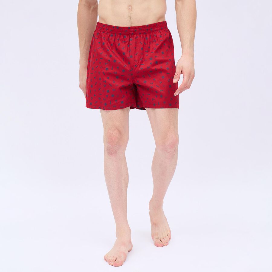Men's Deep Crimson Printed Elastic Waist Boxers, Red, large image number null