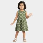 Girls' Olive Green Regular Fit Heart Printed Sleeveless Frock, हल्का हरा, small