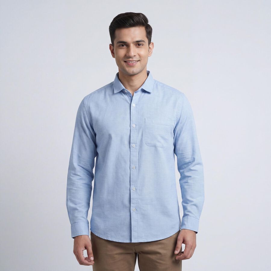 Men's Light Blue Spread Collar Casual Shirt, Light Blue, large
