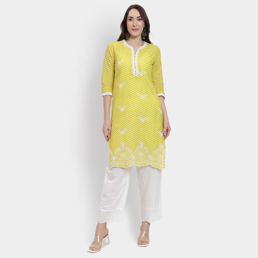 Ladies' 100% Cotton Kurta Pyjama Set, पीला, large image number null