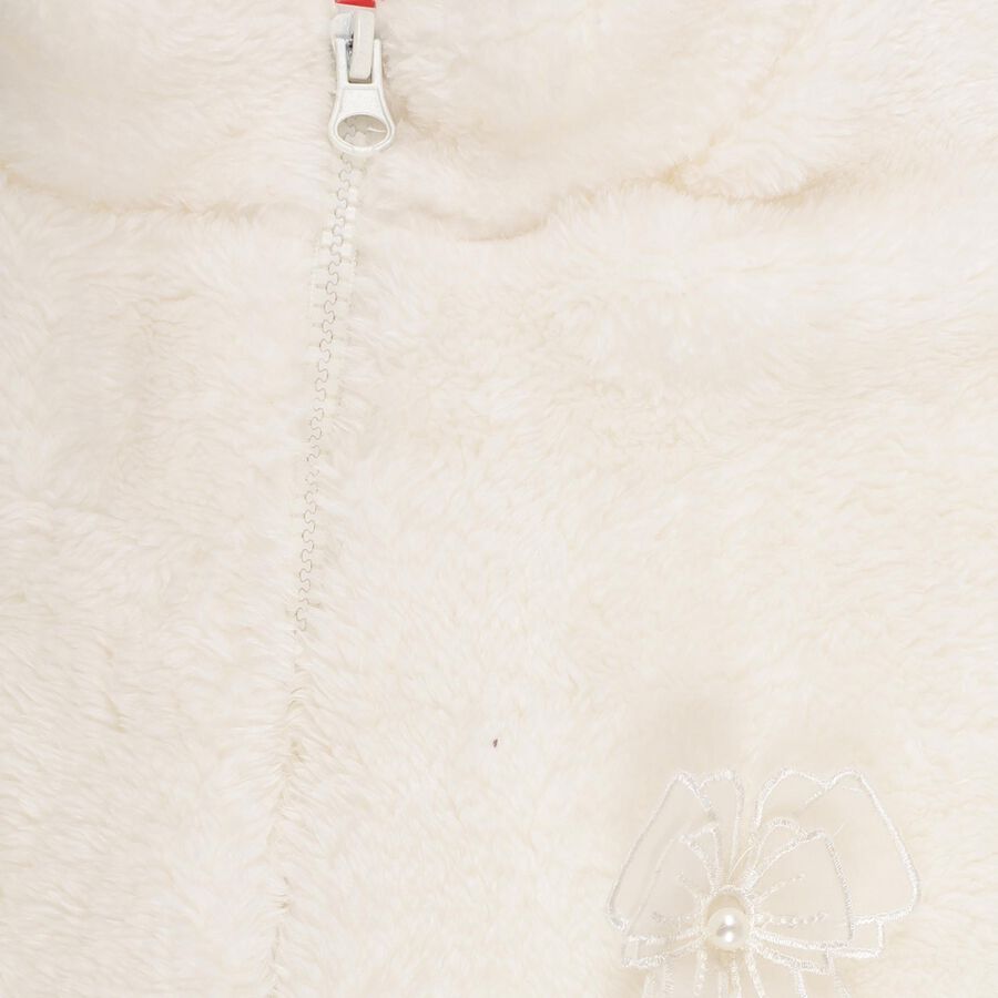 Girls' Rich Eggshell White High Neck Casual Sweatshirt, Off White, large image number null