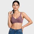 Women's Purple Cotton Blend V Neck Bralette Bra, बैंगनी, small