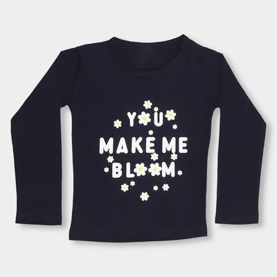 Girls' Deep Midnight Navy Blue Round Neck Casual Full Sleeve Top