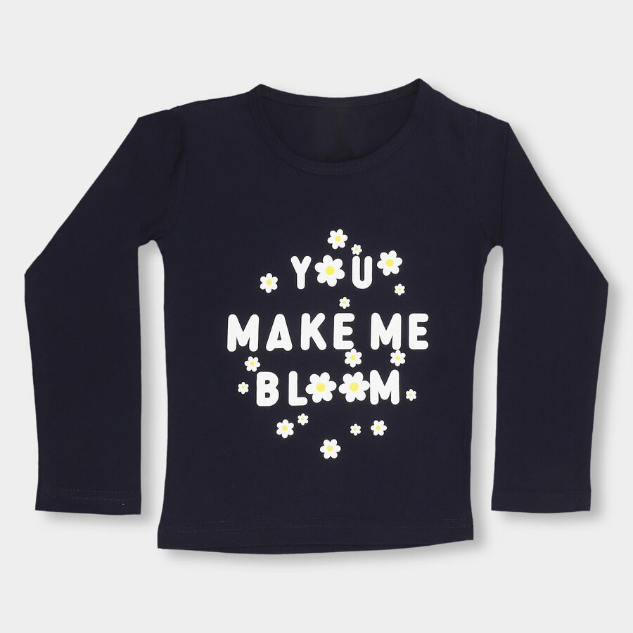 Girls' Deep Midnight Navy Blue Round Neck Casual Full Sleeve Top, नेवी ब्लू, large image number null