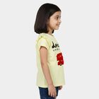 Girls Yellow Cotton Round Neck Casual T-Shirt, Yellow, small