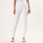 Women's Bright White Cotton Blend Elastic Waist Churidar, सफ़ेद, small image number null