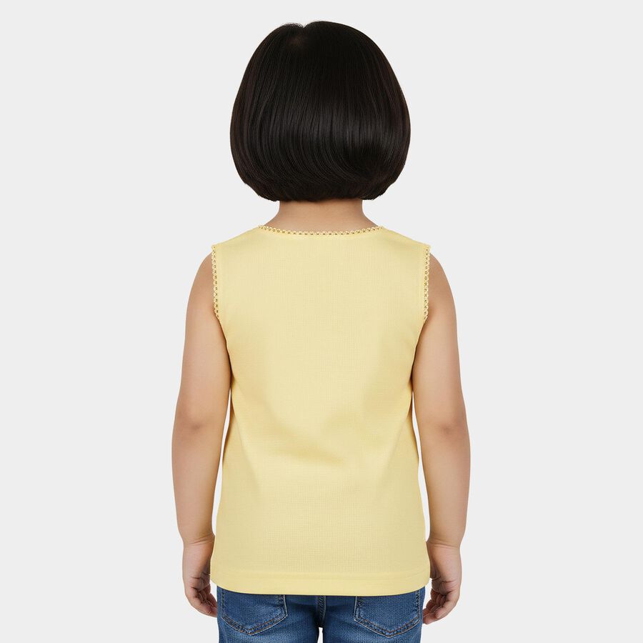Girls Yellow Cotton Round Neck Minimalist Vest, पीला, large