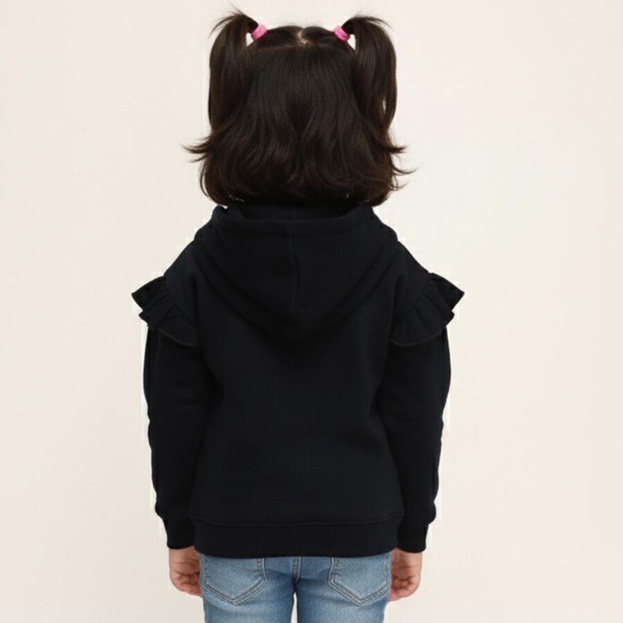 Girls Deep Midnight Navy Blue Hooded Neck Casual Sweatshirt, Navy Blue, large image number null