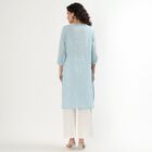 Women's Light Blue Cotton Round Neck Straight Kurta, Light Blue, small
