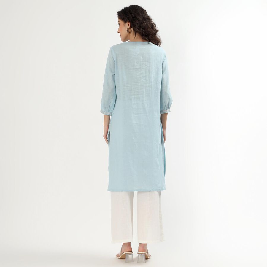 Women's Light Blue Cotton Round Neck Straight Kurta, Light Blue, large