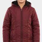Girls' Wine Hooded Puffer Jacket, Wine, small