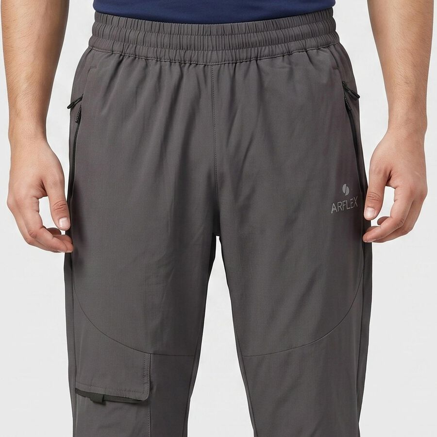 Men's Dark Grey Straight Fit Cargo Track Pants, Dark Grey, large