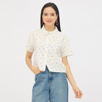Ladies' Eggshell White Classic Casual Shirt