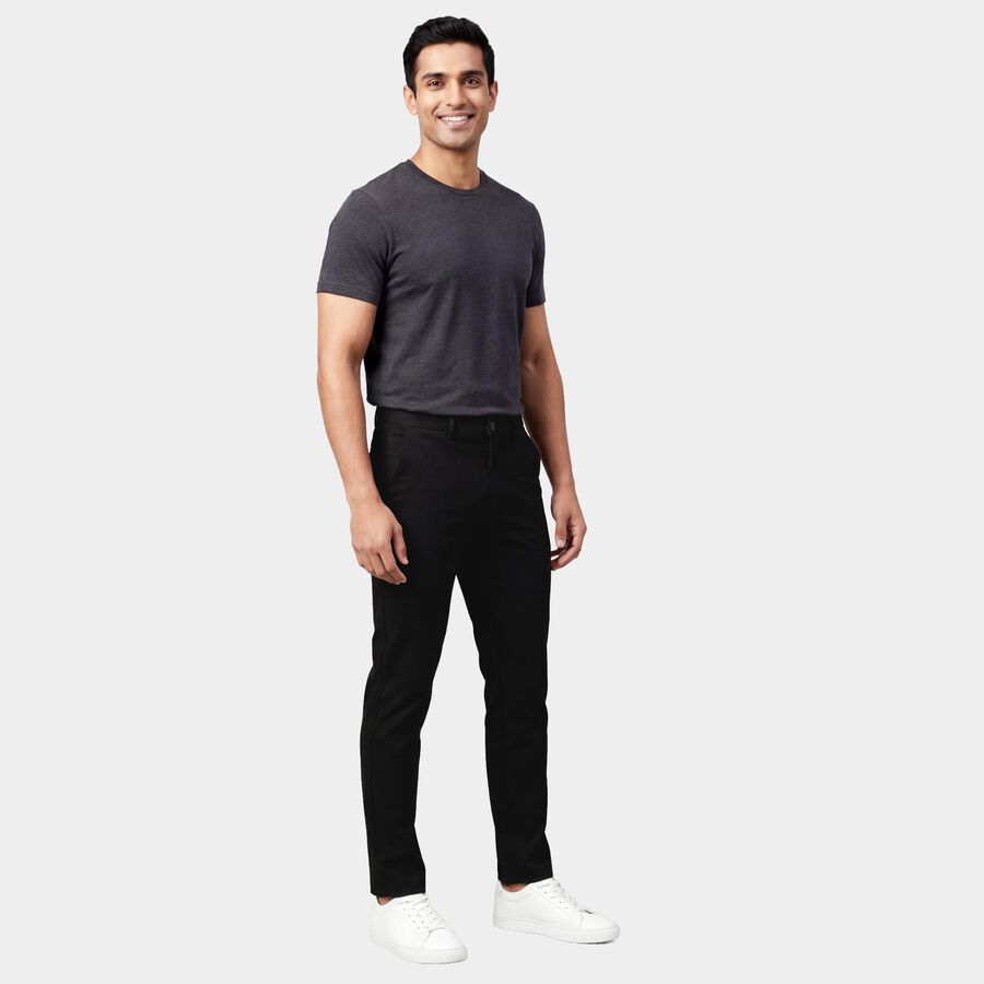 Men's Muted Charcoal Slim Fit Casual Trousers, Black, large