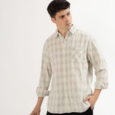Men's Light Sage Green Cotton Spread Collar Casual Shirt