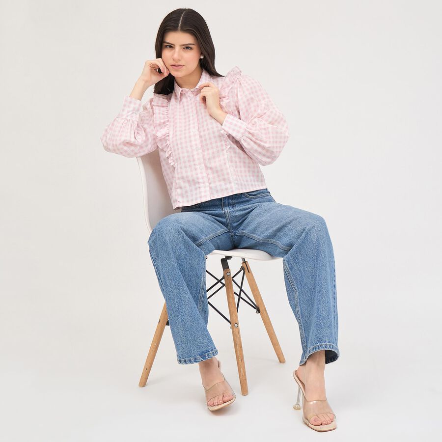 Women's Light Pink Collared Casual Shirt, Light Pink, large image number null
