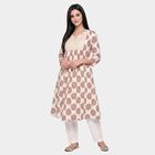 Women's Red Notch Neck Printed Kurti, Red, small