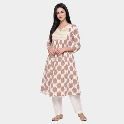 Women's Red Notch Neck Printed Kurti