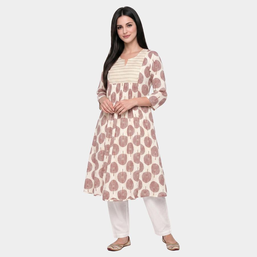 Women's Red Notch Neck Printed Kurti, Red, large