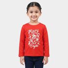 Girls Red Round Neck Regular Top, Red, small
