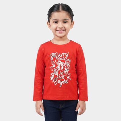 Girls Red Round Neck Regular Top