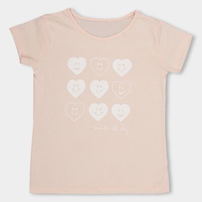 Girls' Light Pink Crew Neck Casual T-Shirt