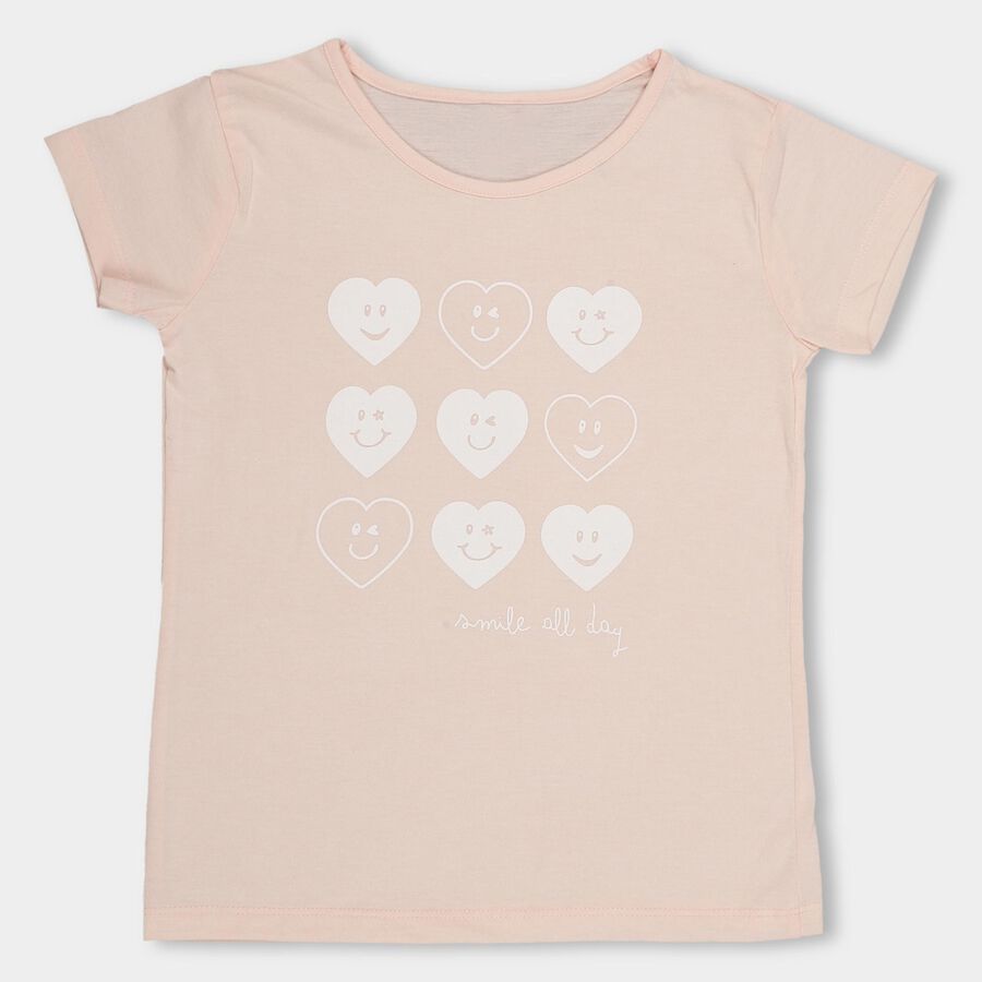 Girls' Light Pink Crew Neck Casual T-Shirt, Light Pink, large image number null