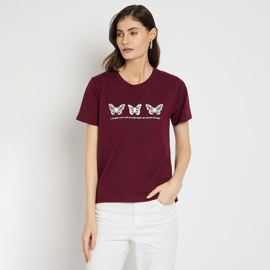 Ladies' Round Neck T-Shirt , Wine, large image number null