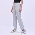 Women's Light Ash Grey Relaxed Fit Cargo Track Pants, Melange Mid Grey, small