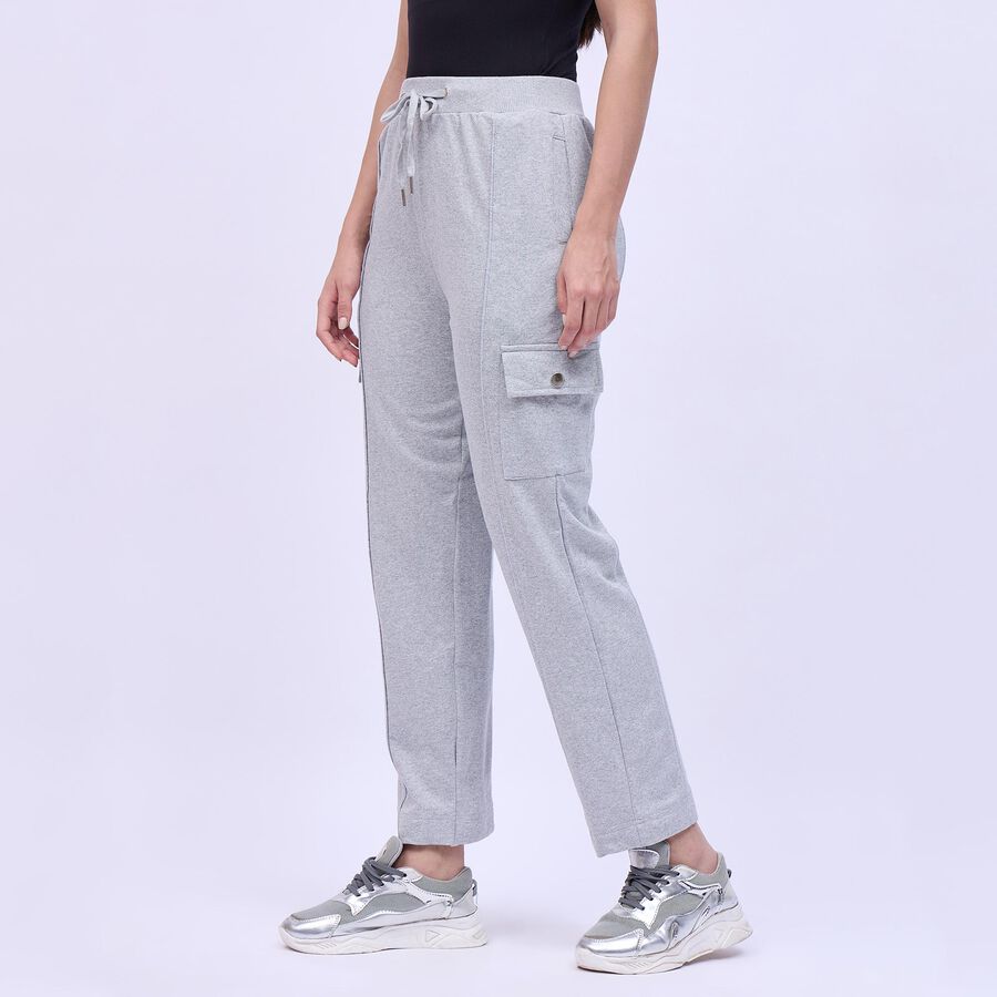 Women's Light Ash Grey Relaxed Fit Cargo Track Pants, Melange Mid Grey, large
